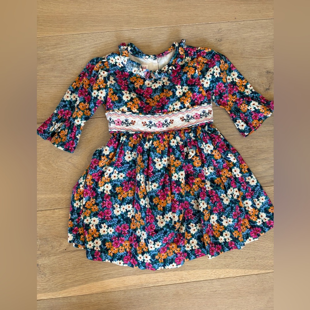 Bonnie Jean cotton floral spring Easter smocked dress - size 2T